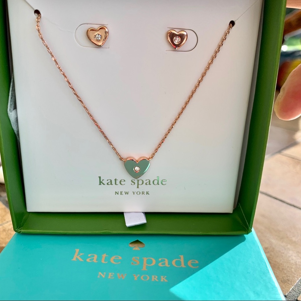 Kate Spade Rose Gold Heart Necklace Earring Set - Picture 8 of 8